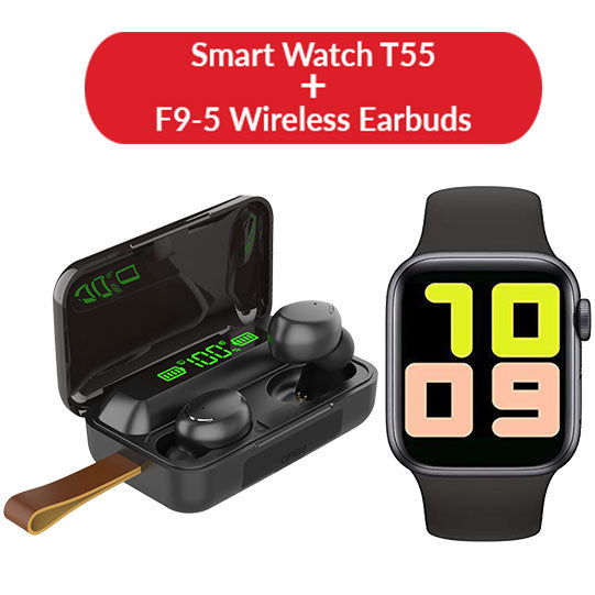 Bundle Offer - T55 smart watch + F9-5 Wireless Ear Buds Bundle Offer - T55 smart watch + F9-5 Wireless Ear Buds